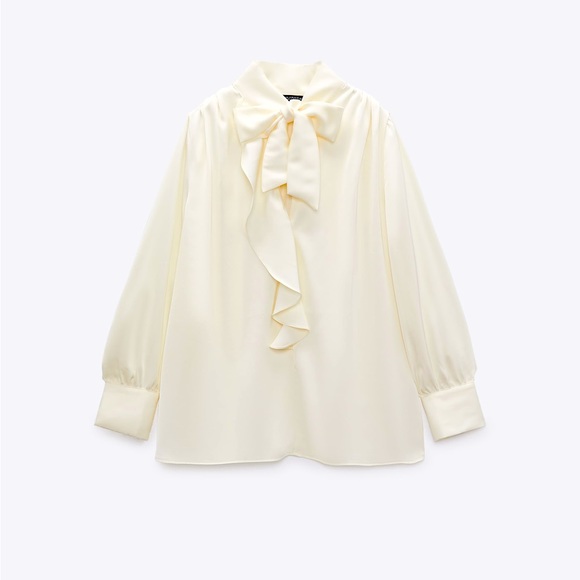 Zara Bow Trim Satin Effect Blouse - Picture 1 of 11